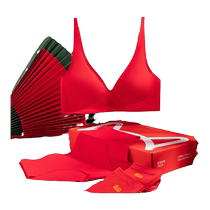 Catman underwear womens small breasts gathered big red wedding newlywed French deep V sexy bra year of the dragon animal year