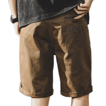 320g heavyweight twill pure cotton texture American retro cargo shorts mens summer Japanese style Ami khaki five-quarter pants