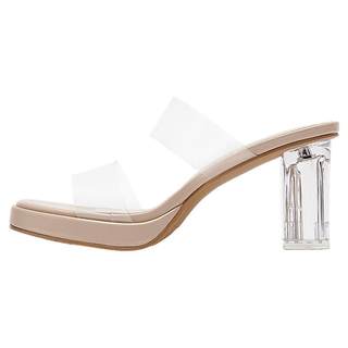 达芙妮透明高跟凉鞋女款2025新款夏季凉拖鞋粗跟凉鞋裸色高跟鞋女