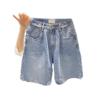 Light blue straight denim shorts for women summer new high-waisted straight slim a-line wide-leg mid-length pants