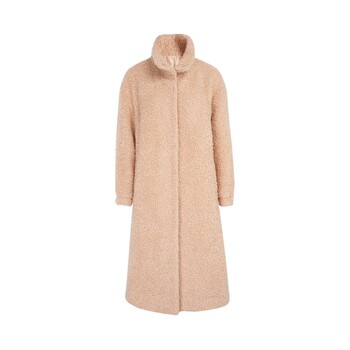 马天奴秋冬新款女卡其绵羊毛混纺摇粒绒大衣翻领长款外套保暖时尚