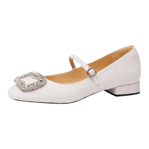Lily Wei 2024 new autumn style square buckle rhinestone small fragrant style shoes small size flat shoes round toe comfortable work shoes