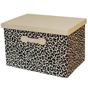 Leopard print fabric foldable clothes storage box with lid students dormitory book desktop storage box underwear storage box