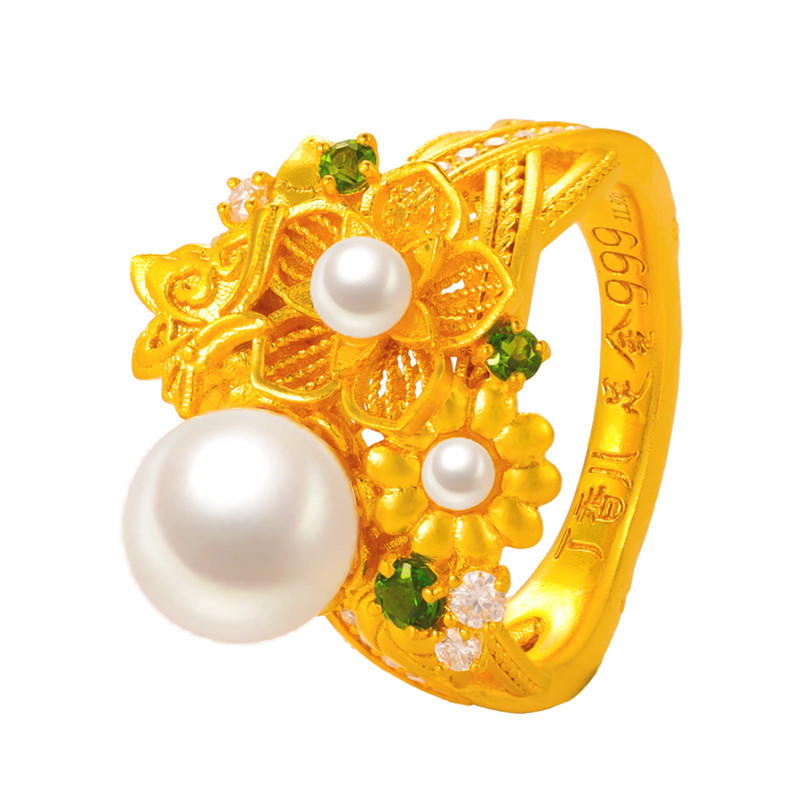 De Share Lilac Jewelry Gold Ring Women's Pure Gold 999 Ring Inlaid Ring Rainfall Wilderness Original