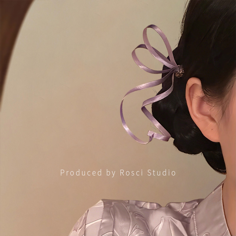 Super ethereal blue bow hairpin for women, anti-gravity hairpin, new Chinese style Hanfu ribbon hair accessory for styling.