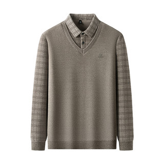 恒源祥男士假两件毛衣冬季加绒加厚保暖中年爸爸宽松针织羊绒衫男