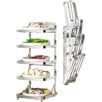 Kitchen stainless steel vegetable rack foldable countertop wall-mounted vegetable basket hot pot tray home multi-function storage rack