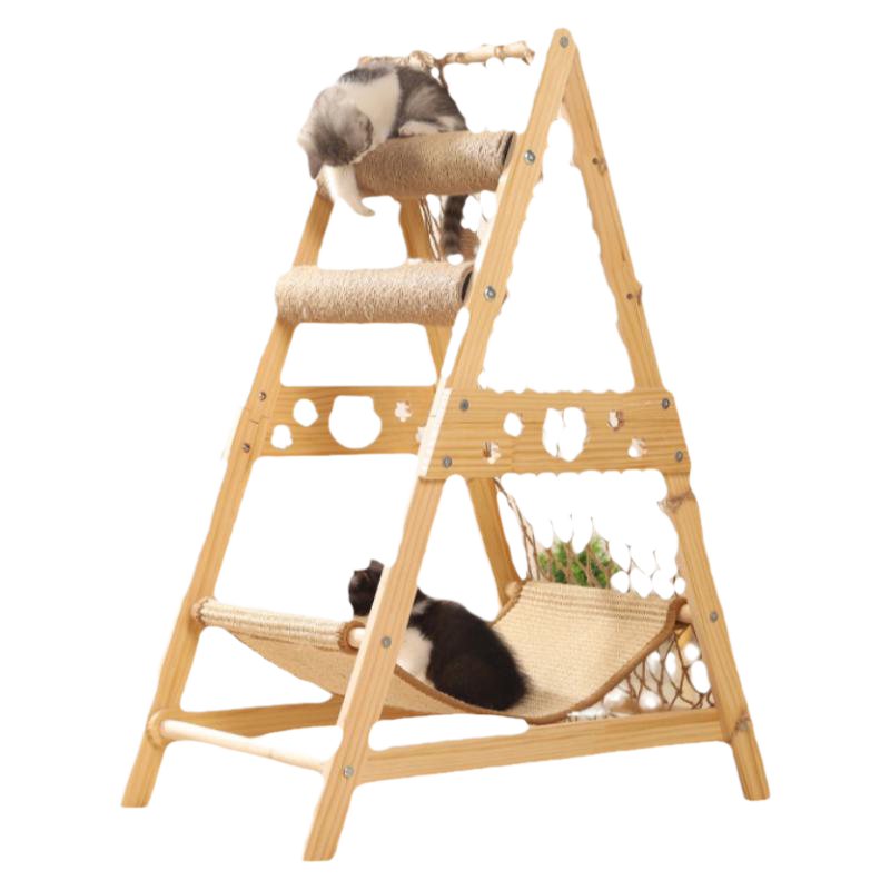 [USD 24.26] Solid wood three-layered cat climbing frame climbing net ...