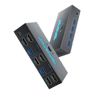 SGEYR双层KVM二进二出hd扩屏一套鼠标键盘两台电脑共用两台显示4k