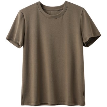 Lyocell ຝ້າຍແມ່ຍິງຄໍມົນແຂນສັ້ນສີແຂງພື້ນຖານ T-shirt ວ່າງ silky top ເຄື່ອງນຸ່ງຫົ່ມຂອງແມ່ຍິງ summer