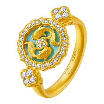 Old temple antique gold made pure gold azure small fish sign diamond fish ring ancient method
