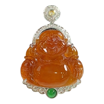 (travailleur autonome) Myanmar importation de la langue de la lumière dix lumière naturelle Une marchandise émeraude pendentif de Bouddha se reproduit de la glace-au travers de lor rouge émeraude unique