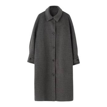 SIXI Sixi Home Autumn and Winter Retro Lazy Silhouette Long Woolen Coat Women's Korean Style Loose Casual Woolen Coat