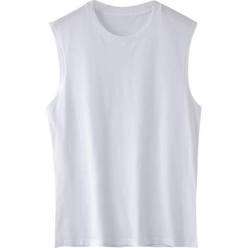 ເສື້ອຢືດຜ້າຝ້າຍຜູ້ຊາຍ tide outer wear bottoming ວ່າງກິລາອອກກໍາລັງກາຍບ້ວງ cut sleeves wide shoulders sleeveless t-shirt ສີຂາວ W