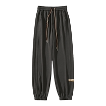 Waffle trousers mens spring and autumn trendy brand leggings sweatpants autumn and winter velvet thickened loose casual sports trousers