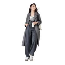 Xiangying high-end gray British style windbreaker womens 2024 spring and autumn new commuter mid-length casual double-breasted jacket