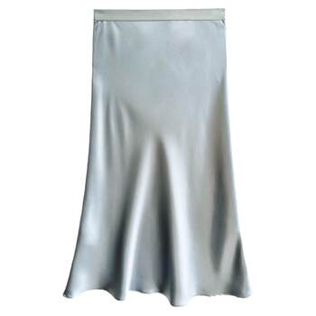 Zuo Zuojia ສີແຂງ temperament ເຫຼື້ອມເປັນເງົາ satin acetate skirt ແມ່ຍິງກາງ-length drape elastic waist slimming a-line skirt