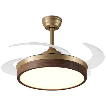 Medieval style restaurant chandelier living room lamp bedroom lamp invisible silent fan lamp walnut new chinese eye protection smart