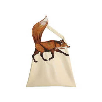 Camoooni Original Design Fun Fox Shoulder Bag Large Capacity Embroidered Pu Tote Canvas Bag for Women