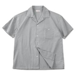 Madden workwear American casual seersucker pinstripe short-sleeved shirt textured lapel half-sleeved shirt for men summer