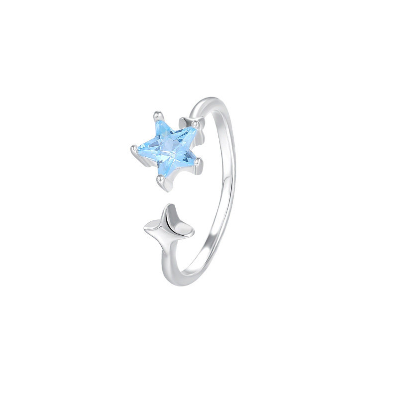 Blue crystal star sterling silver ring for women 2025 new style