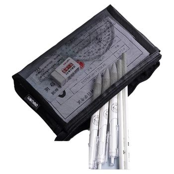 Deli transparent mesh pencil bag convenient and large capacity