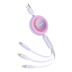 ສາຍສາກລົດ Baseus three-in-one data cable 66W fast charging retractable one to three 5A ເຫມາະກັບ Huawei Apple 14 Android Typec ໂທລະສັບມືຖືແທັບເລັດ ipad multi-function flash charge 6A two-in-one