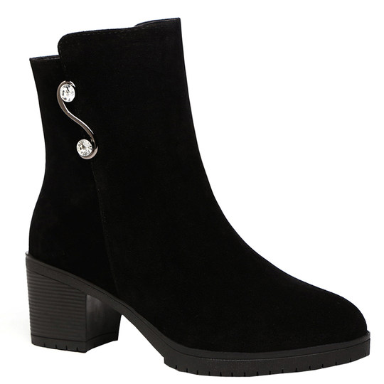 Genuine leather women's boots frosted medium heel short boots for women 2024 new style