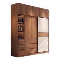 Best Nordic walnut color sliding door wardrobe home bedroom small apartment sliding door cabinet modern simple sliding door