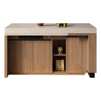 Rock panel island dining table integrated with household telescopic kitchen island intelligent lifting new guide high-end flush island