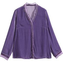 Sakura Kajia Pure Silk Velvet Shirt Female Lace V -neck Sleeping Retro Hong Kong flavor Elegant Purple Mulberry Silk Jacket