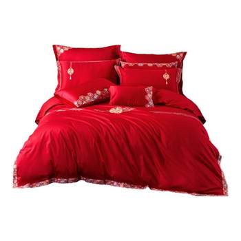 Luolai home textiles wedding four-piece set wedding bedding big red festive quilt wedding six-piece set flagship store