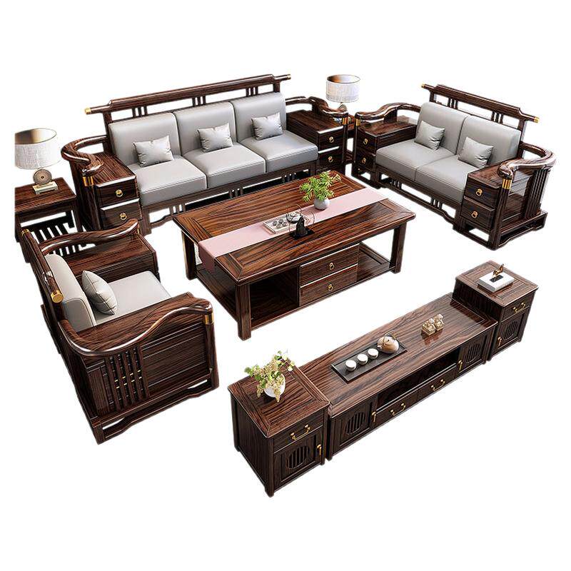 New Chinese style ebony solid wood sofa living room for winter and summer use 2026 new wooden furniture whole house set combination