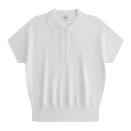 LINHOUSE复古白色Polo衫针织短袖上衣夏季通勤休闲学院气质t恤女
