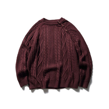 Nobodyknows lazy side-open button twist pullover sweater design warm round neck couple knitted sweater Nobodyknows lazy side-open button twist pullover sweater design warm round neck couple knitted sweater