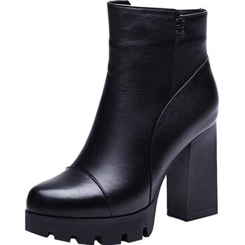 Autumn and winter leather boots fashionable thick heel martin platform short tube