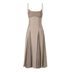 Zisi Champagne ໃນຍາມກາງຄືນ Nude Mid-Length High Waist Suspender Dress Helburn Style Long Dress