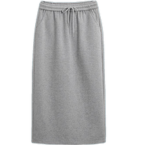Gray skirt for women summer new style high waist slit straight skirt covering the crotch and slimming casual skirt mid-length sweatshirt skirt