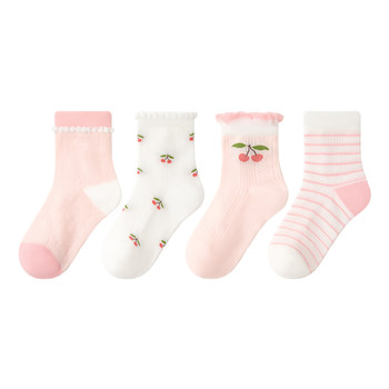 Xiaolongren ເດັກຍິງທີ່ບໍ່ມີກະດູກ socks ເດັກນ້ອຍພາກຮຽນ spring ແລະ summer ຕາຫນ່າງ breathable ເດັກຍິງກິລານັກຮຽນເດັກນ້ອຍໃຫຍ່ຝ້າຍ socks summer