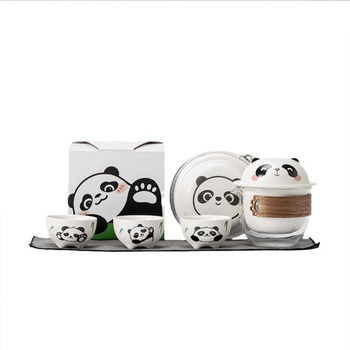 Panda travel tea set one pot three cups quick cup