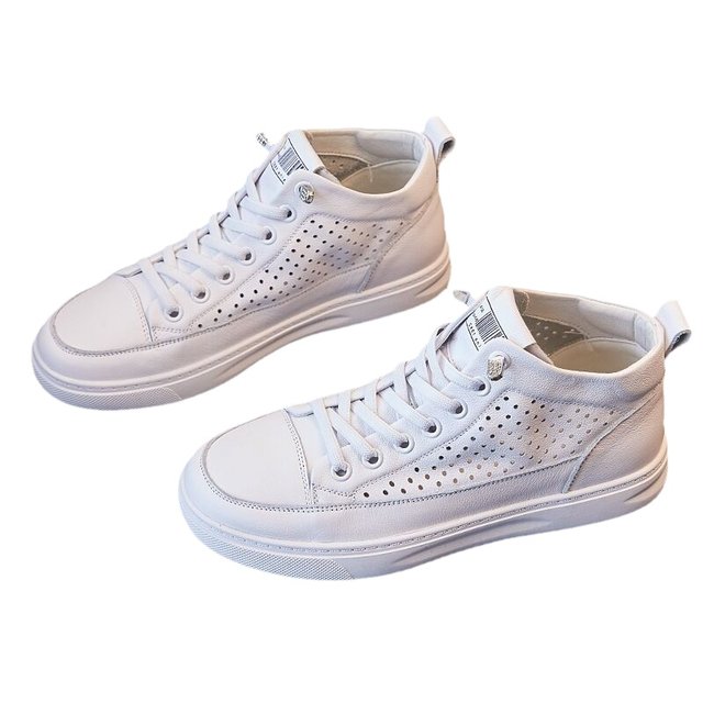 First-layer soft cowhide high-top white shoes for women, comfortable and breathable
