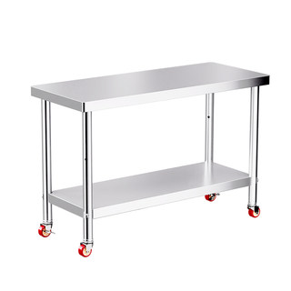 Stainless steel thickened workbench with wheels and removable