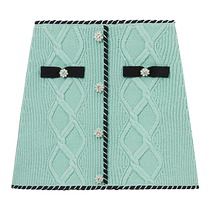 (Same style as Zhang Yuanying) self-portrait 2024 early spring mint green diamond button bow knitted skirt