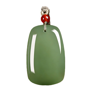Hanyun Jewelry Xinjiang Hetian Jade Peace and Safety Pendant, Sheep Fat Jade Ornament, Green Jade Pendant, Natural Genuine Jade
