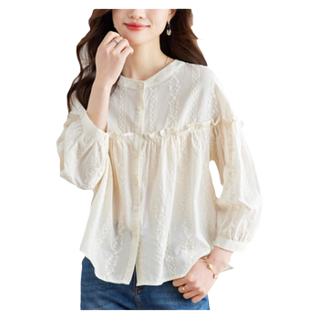 Loose casual single-breasted long-sleeved cotton patchwork shirt