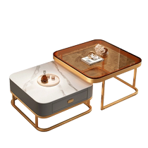 Slate coffee table living room home light luxury glass modern simple internet celebrity small apartment square coffee table TV cabinet combination