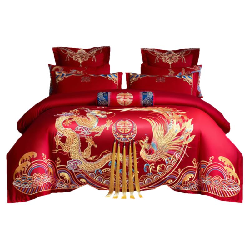 100 wedding four-piece set with red dragon and phoenix