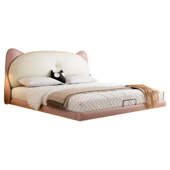 Fasati Modern Simple Cat Ear Bed Leather Suspended Bed ຕຽງນອນເດັກນ້ອຍ 1.2 ແມັດ Pink Princess ຕຽງນອນເດັກຍິງ