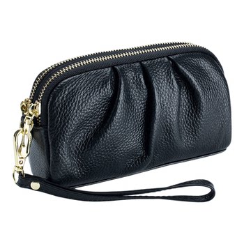 New genuine leather texture clutch women's double layer large capacity handbag wallet fashionable high-end zipper mobile phone bag