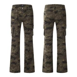 Retro bootcut camouflage casual high-rise overalls